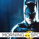 Michael Keaton in his full Batman suit from the chest up in the original Tim Burton DC Comics movie.